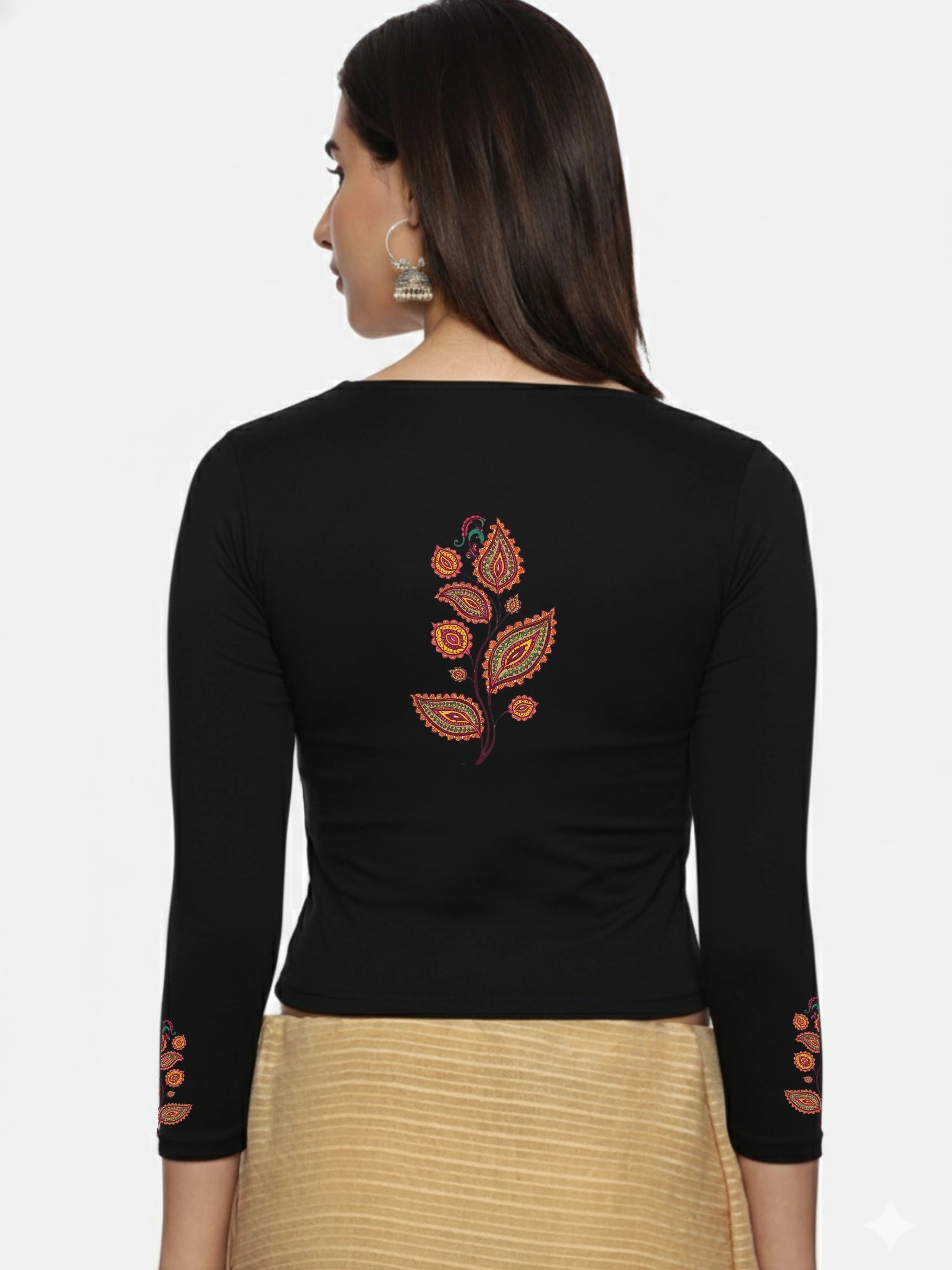 Women Three Fourth Sleeve Back Print Stretchable Blouse U0181 - notyetbyus