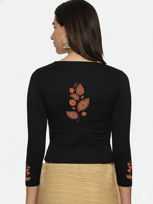 Women Three Fourth Sleeve Back Print Stretchable Blouse U0181 - notyetbyus