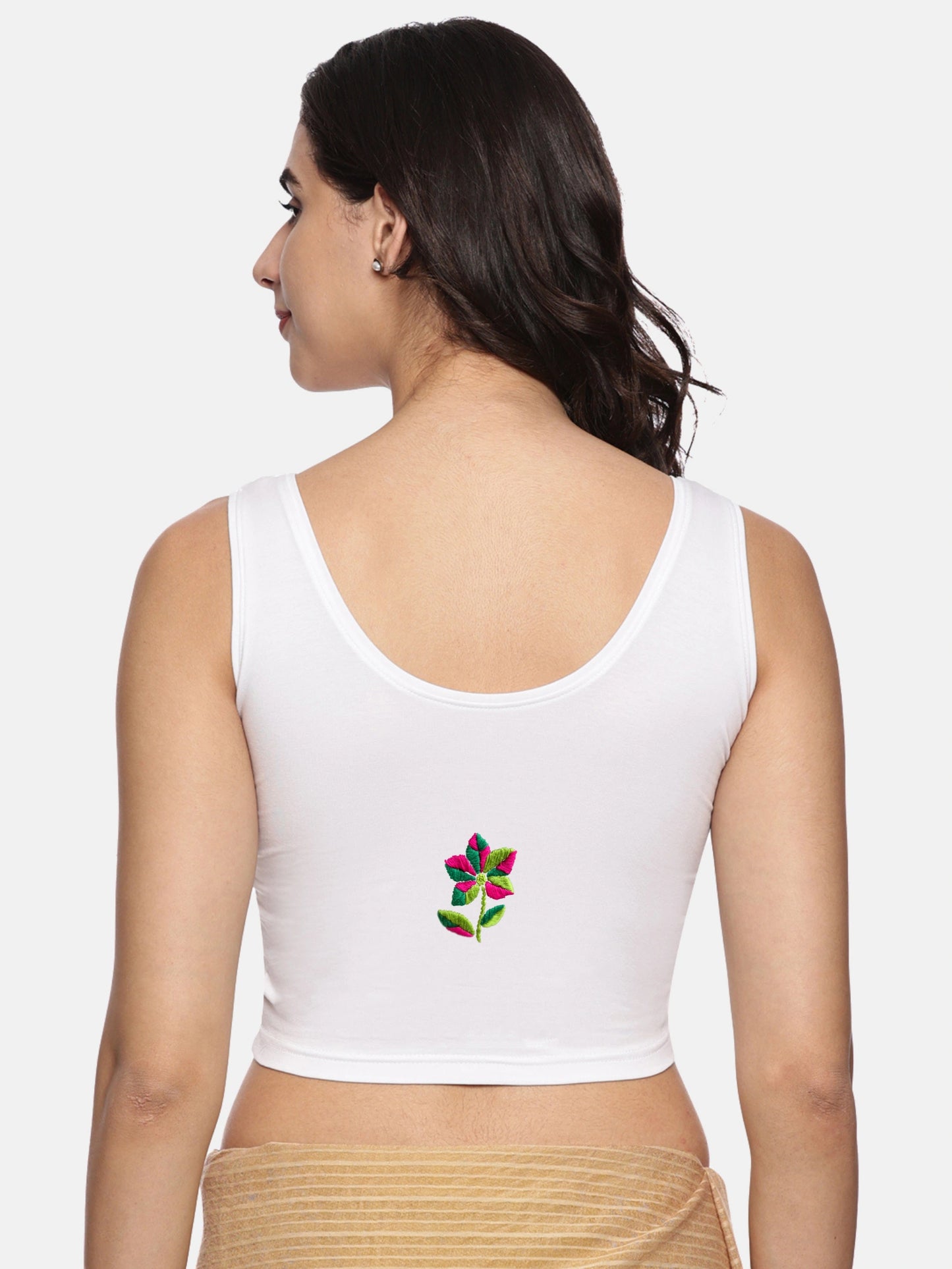 DIY Embroidery Kit with Women Stretchable Sleeveless Blouse E03 – White