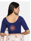Women Back Printed Stretchable  Half Sleeve Blouse U0200 Royal Blue
