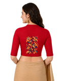 Women Mandarin Collar Back Printed Stretchable Elbow Sleeve Blouse U0270 Red