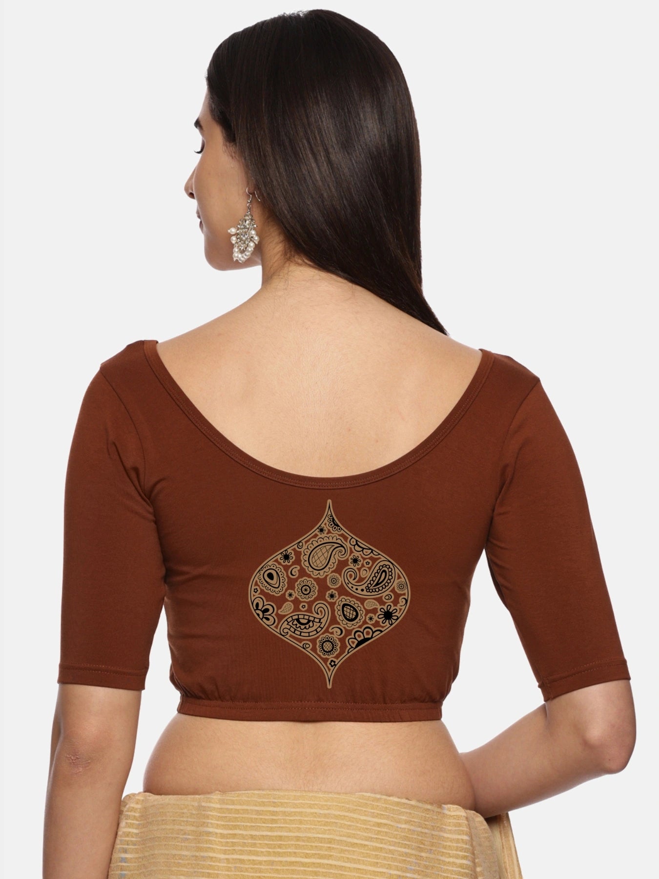 Women Back Printed Stretchable Blouse U0194