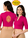 Women Mandarin Collar Back Gold Printed Stretchable Elbow Sleeve Blouse M0277 Rani Pink (Copy)