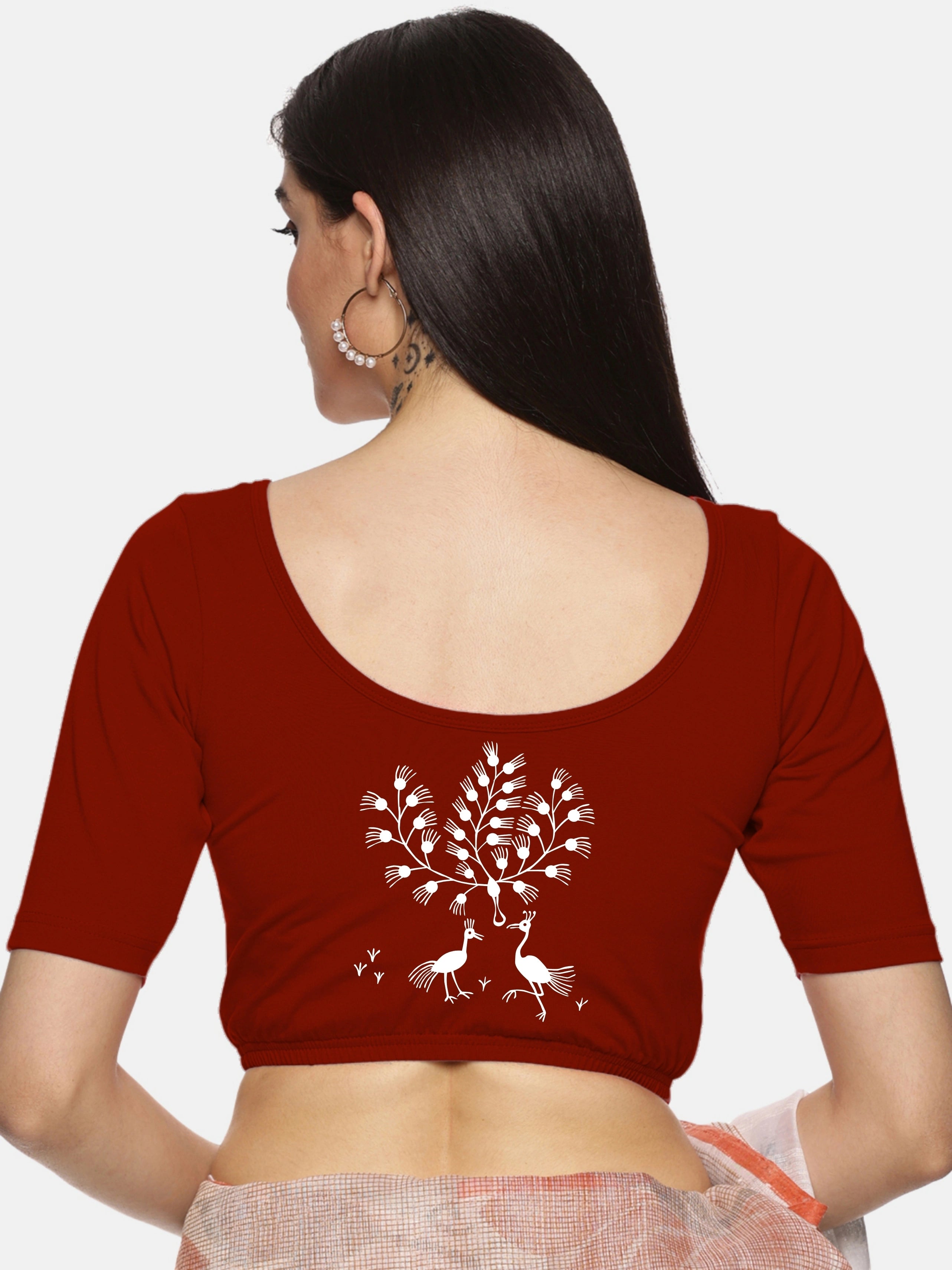Women Back Printed Stretchable Blouse U02 - notyetbyus