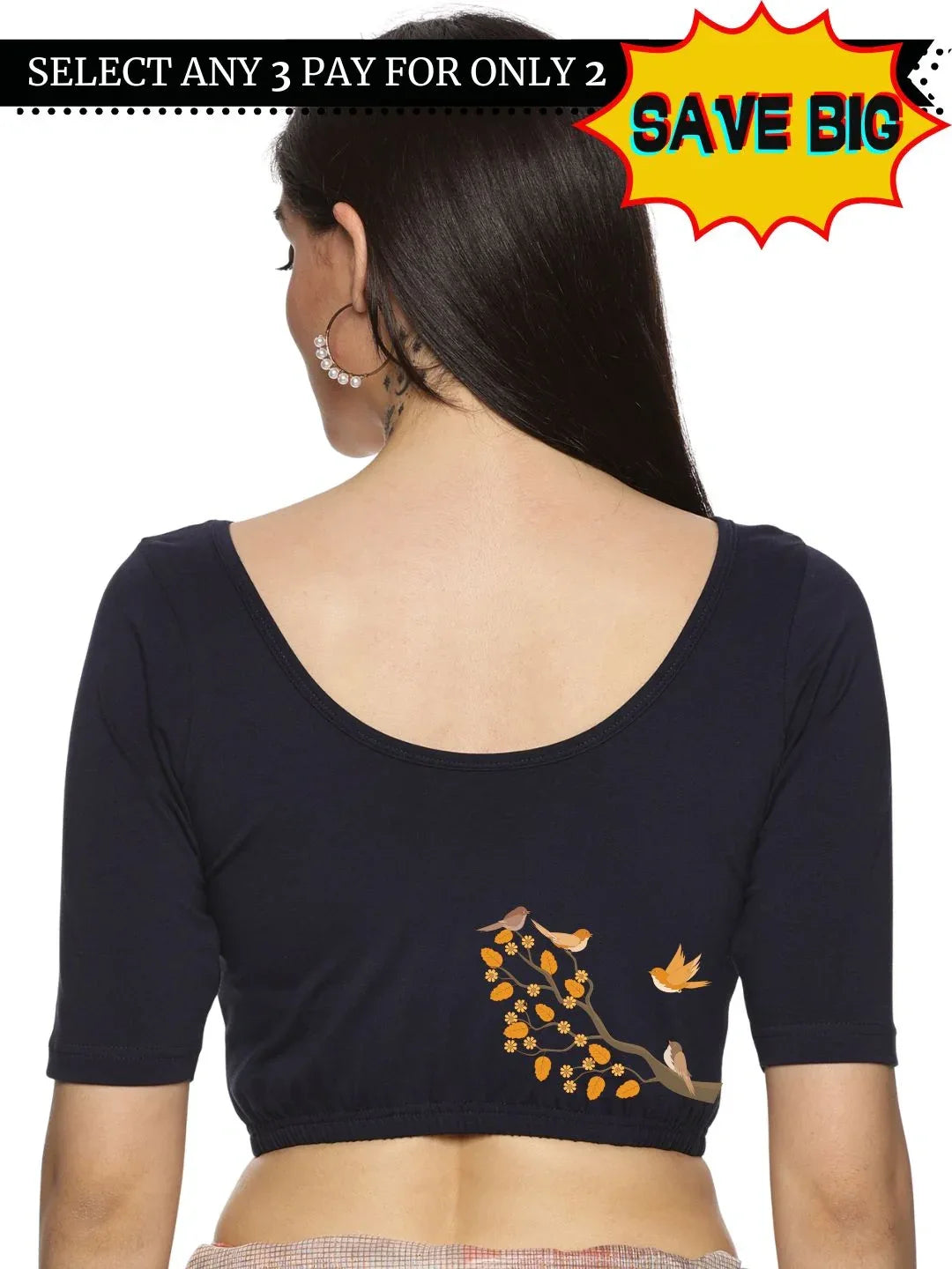 Women Back Printed Stretchable Blouse U0199 - notyetbyus