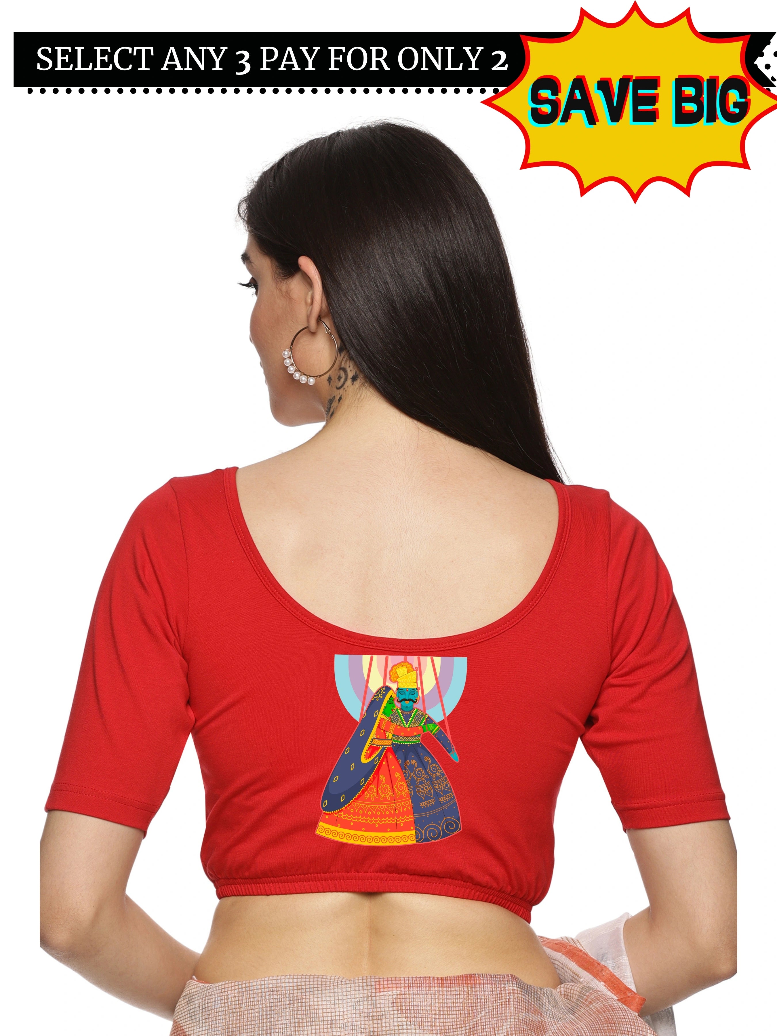 Women Back Printed Stretchable Blouse U0142 - notyetbyus