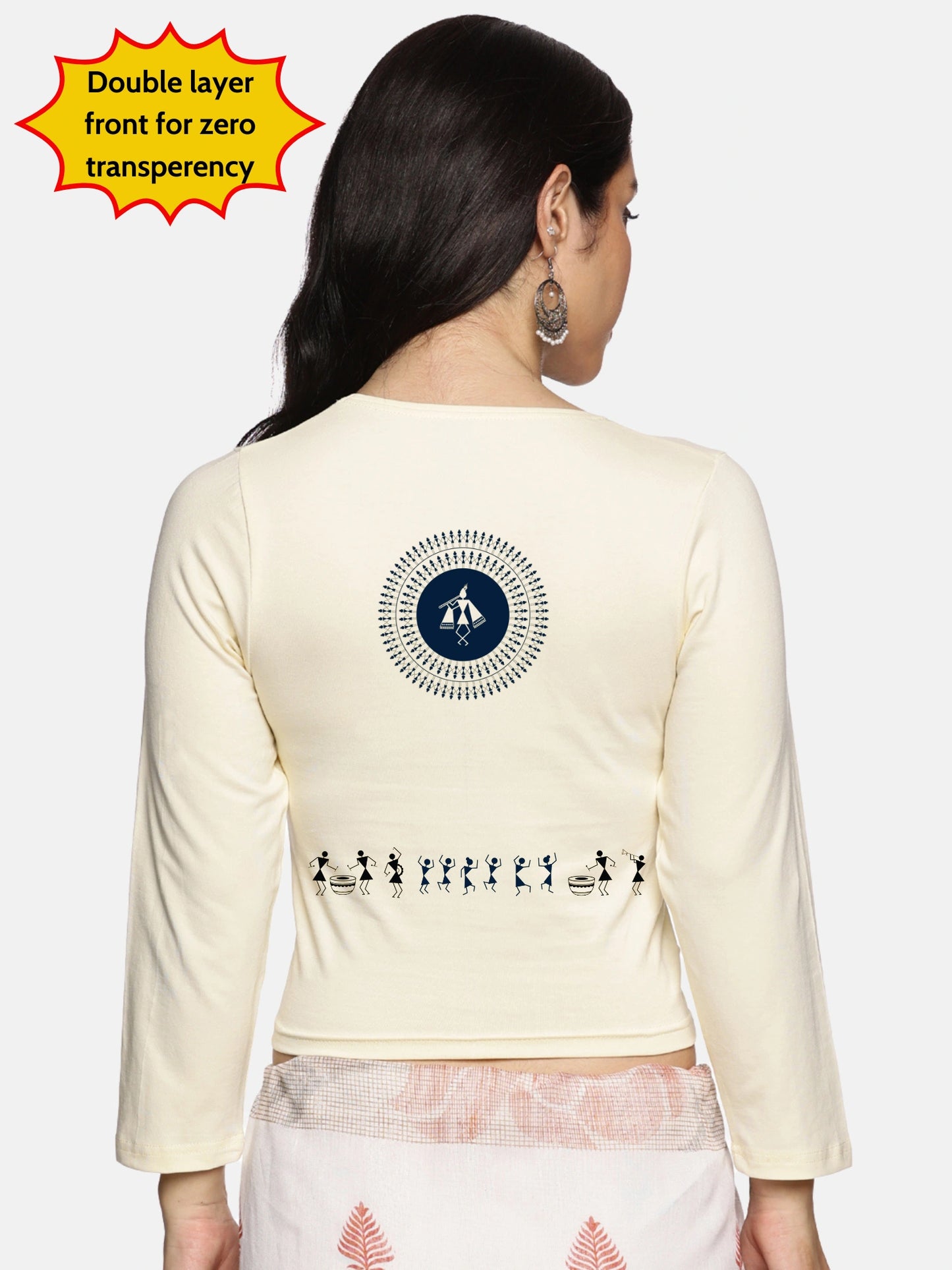 Women Three Fourth Sleeve Back Print Stretchable Blouse U0179 Cream