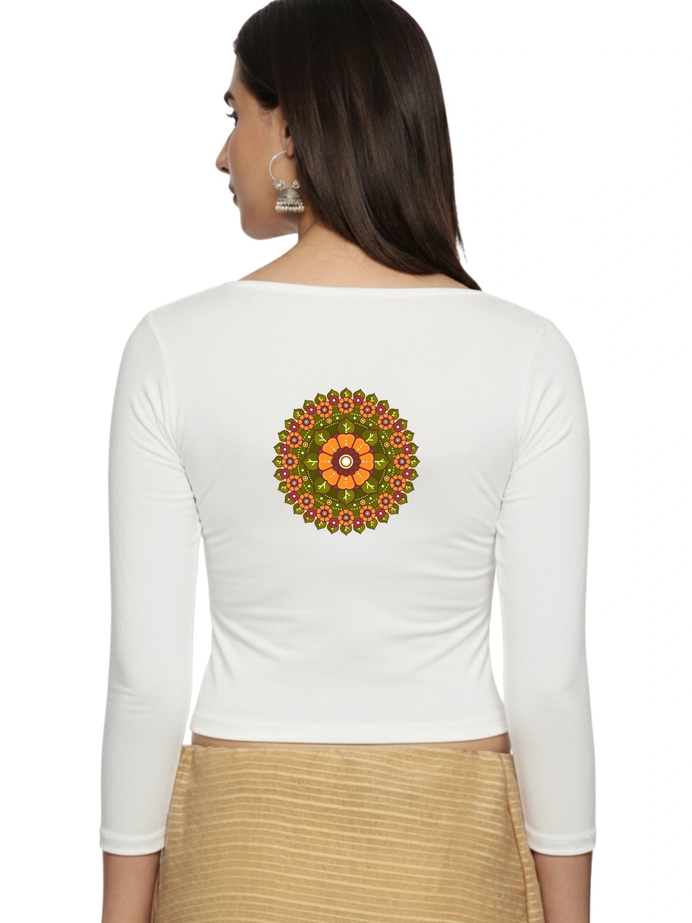 Women Three Fourth Sleeve Back Print Stretchable Blouse U0129