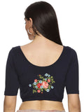 Women Back Printed Stretchable Half Sleeve Blouse U0176 Navy