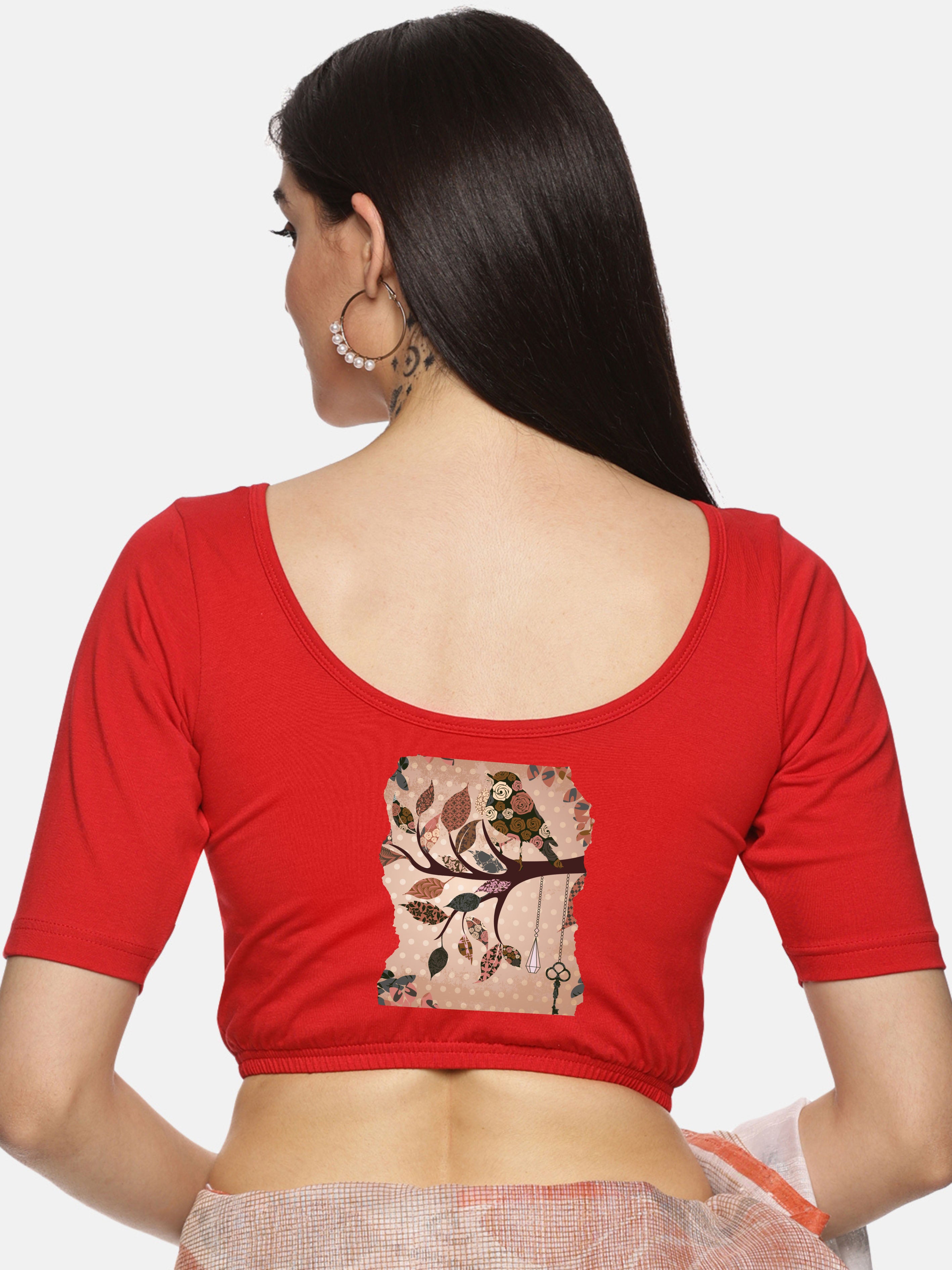 Women Back Printed Stretchable Blouse U033 - notyetbyus