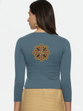 Women Three Fourth Sleeve Back Print Stretchable Blouse U0128 Elephant Grey