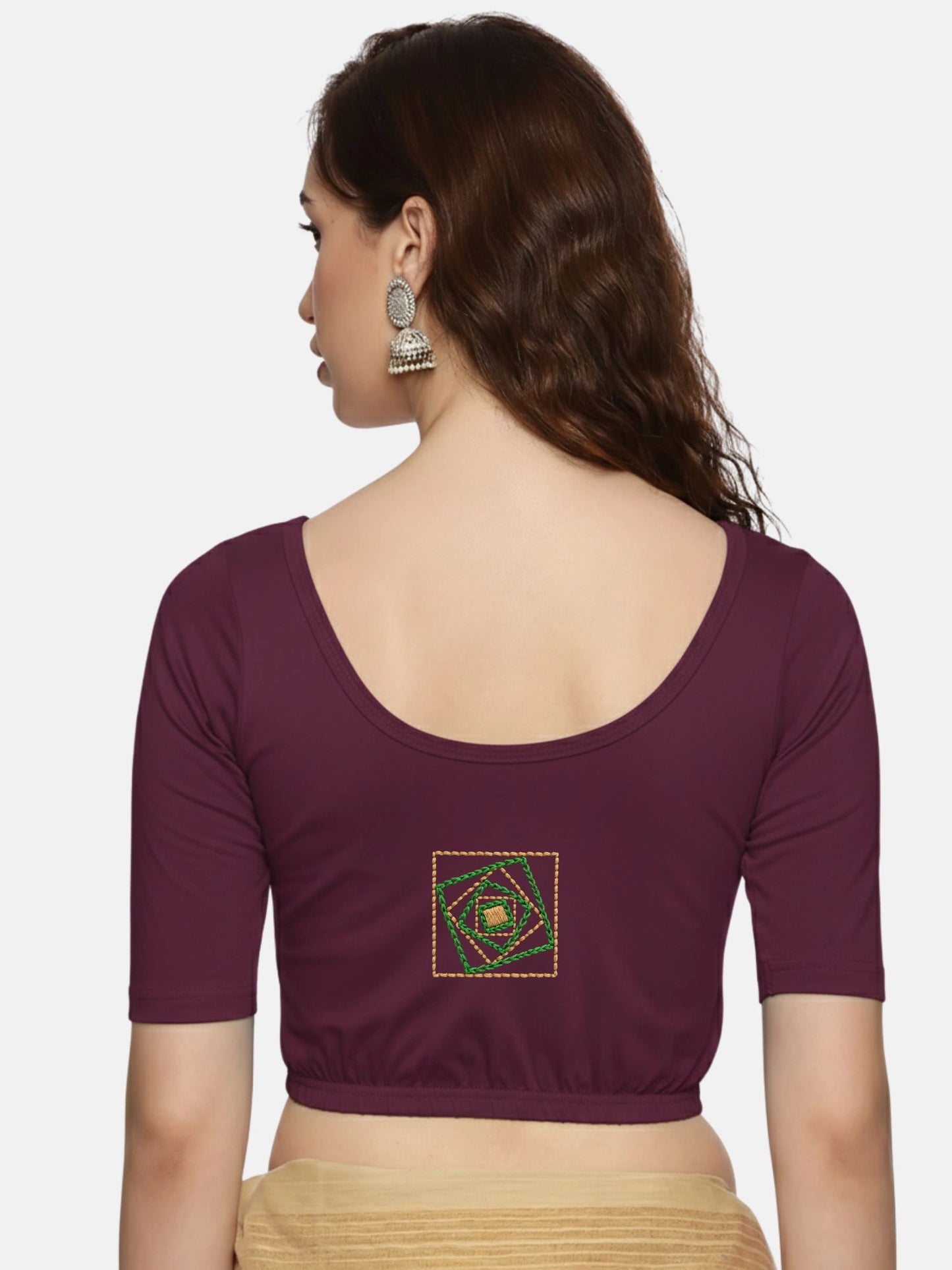 DIY Embroidery Kit with Women Stretchable Half Sleeve Blouse E05 – Violet