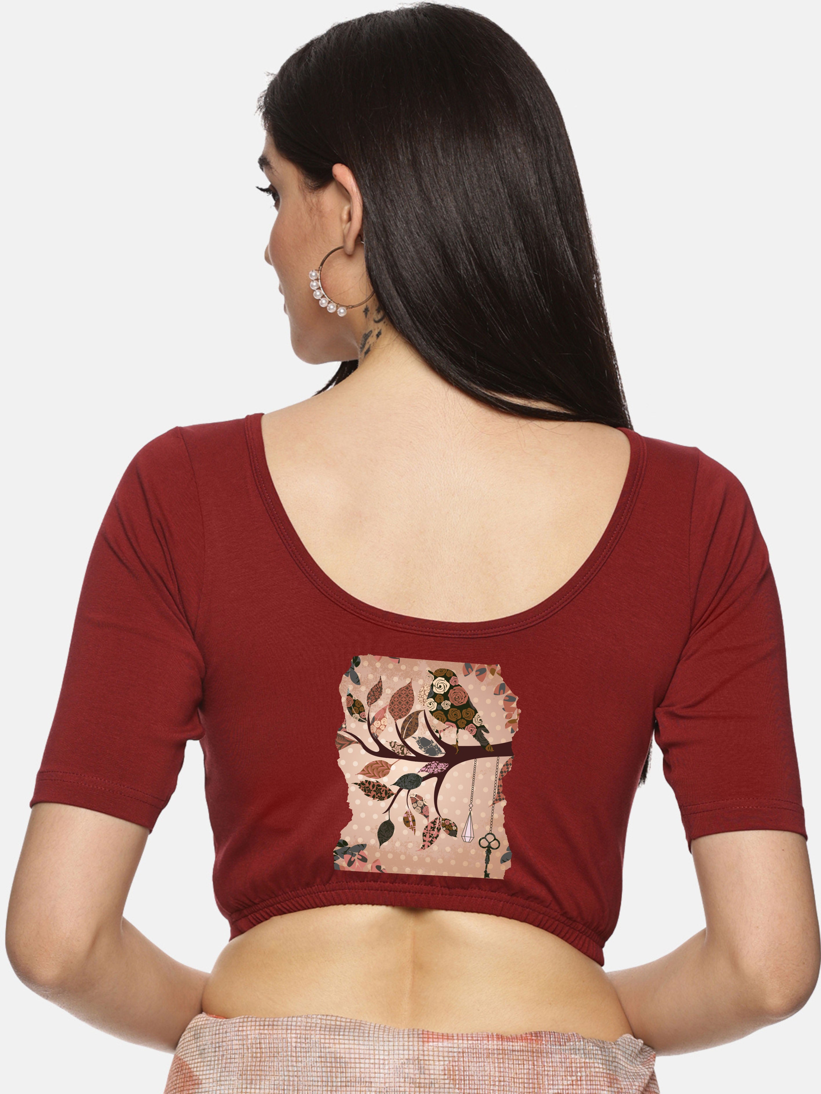 Women Back Printed Stretchable Blouse U033 - notyetbyus