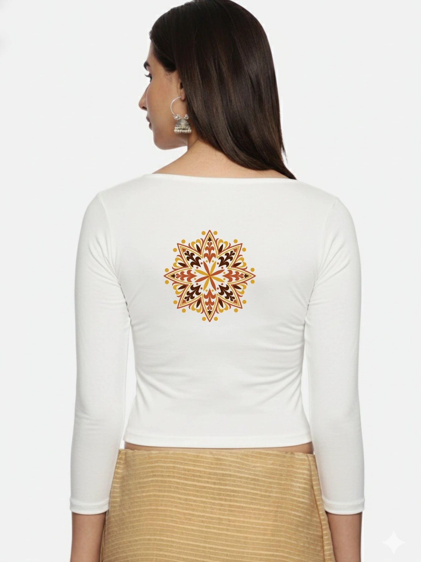 Women Three Fourth Sleeve Back Print Stretchable Blouse U0128