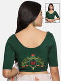 Women Back Printed Stretchable Half Sleeve  Blouse U084 Bottle Green