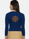 Women Three Fourth Sleeve Back Print Stretchable Blouse U0128 Royal Blue