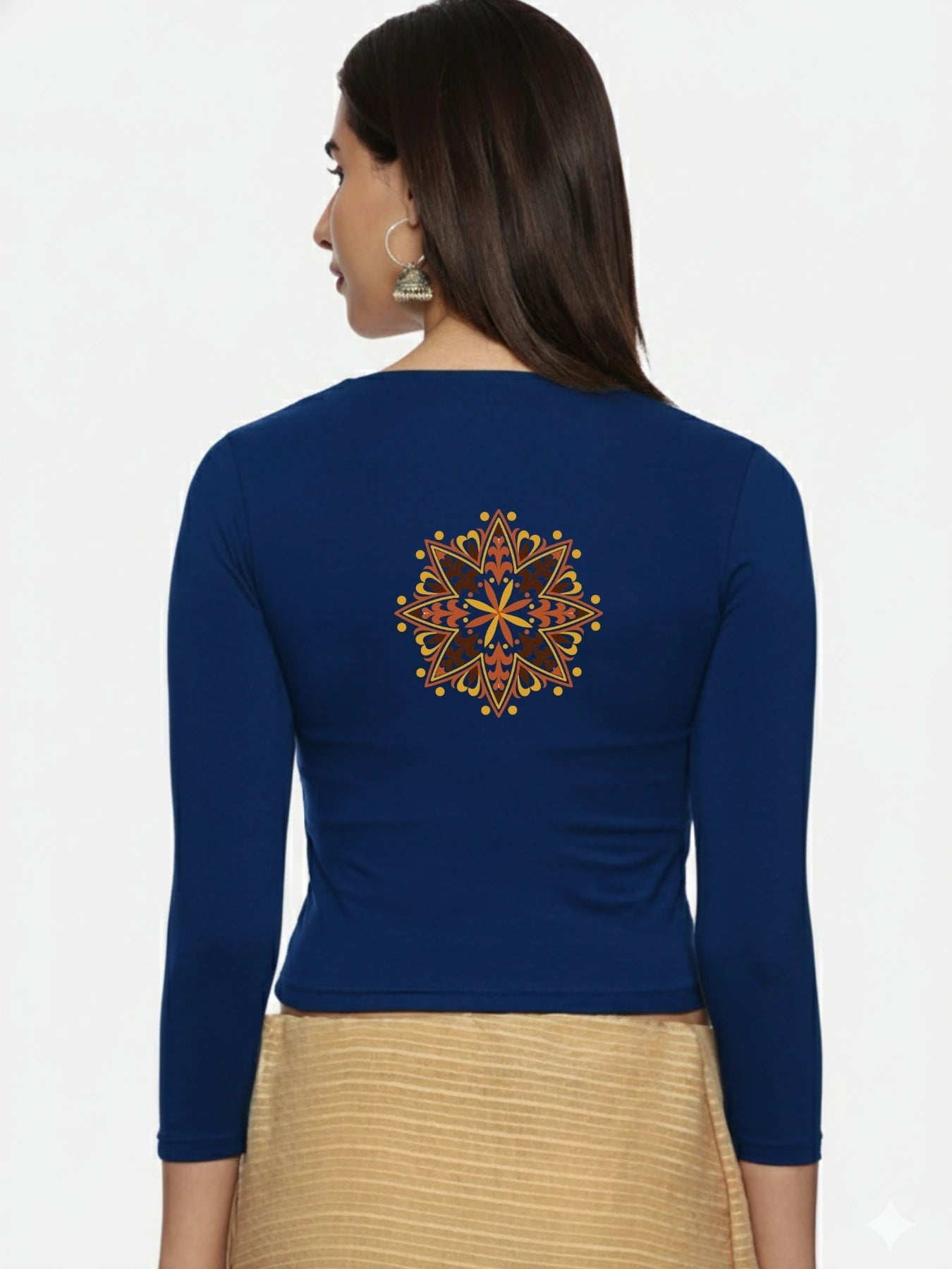 Women Three Fourth Sleeve Back Print Stretchable Blouse U0128