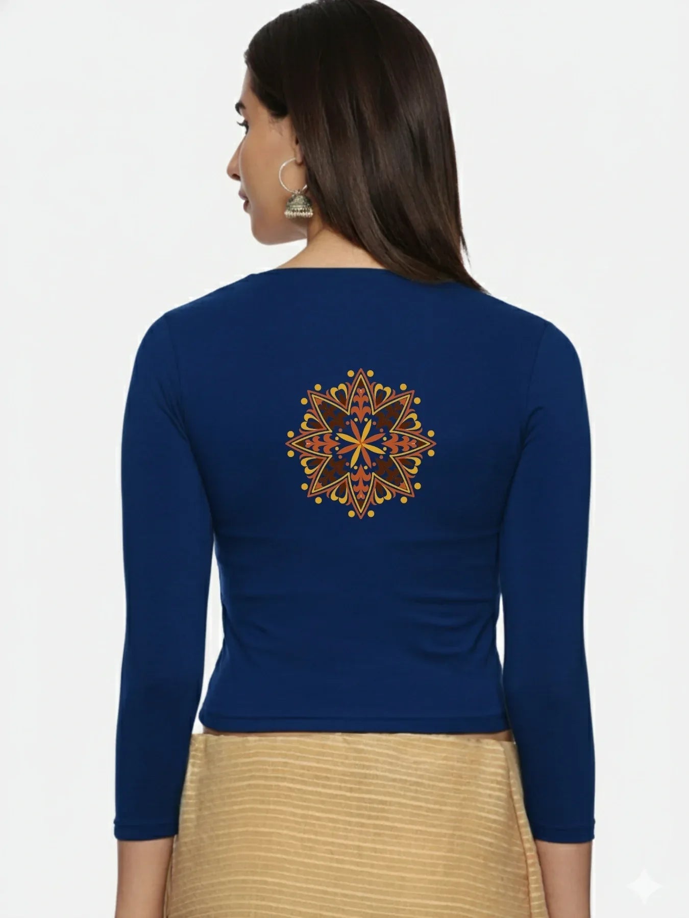 Women Three Fourth Sleeve Back Print Stretchable Blouse U0128 - notyetbyus