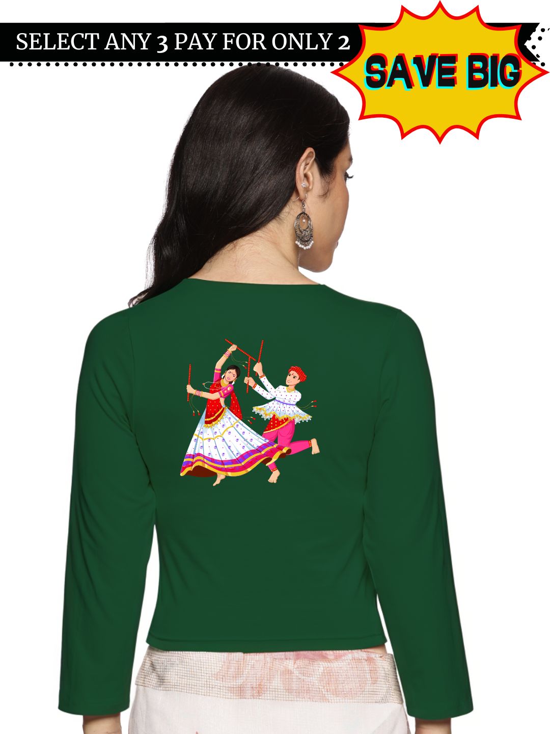 Women Three Fourth Sleeve Back Print Stretchable Blouse U0112 - notyetbyus