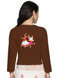 Women Three Fourth Sleeve Back Print Stretchable Blouse U0112 Honey Brown