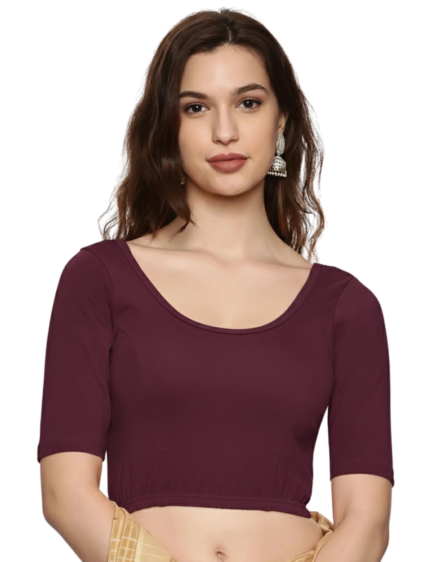 DIY Embroidery Kit with Women Stretchable Half Sleeve Blouse E01 – Violet