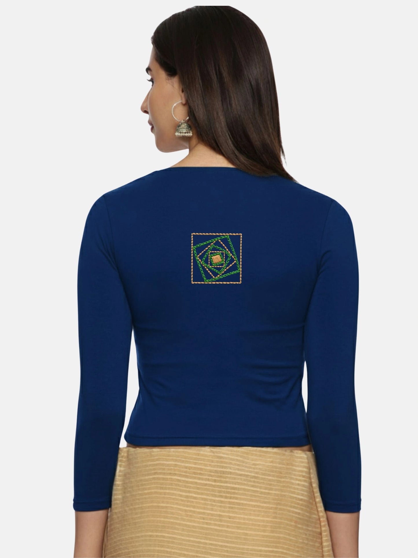 DIY Embroidery Kit with Women Stretchable Three Fourth Sleeve Blouse E05 – Royal Blue
