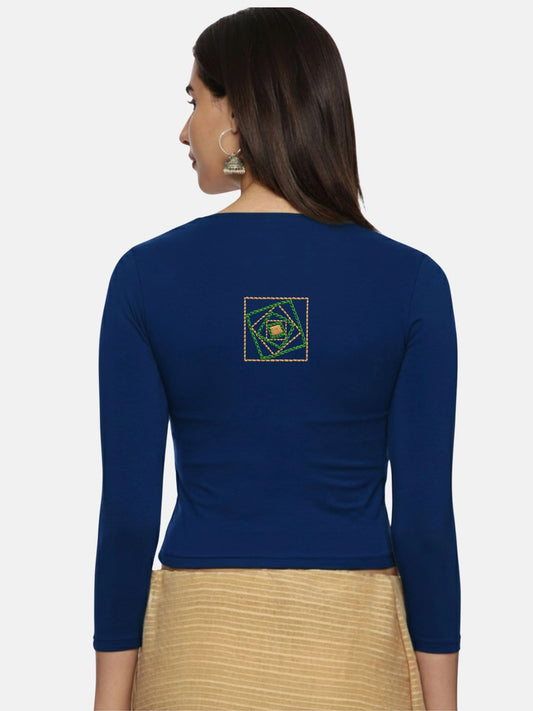 DIY Embroidery Kit with Women Stretchable Three Fourth Sleeve Blouse E05 – Royal Blue