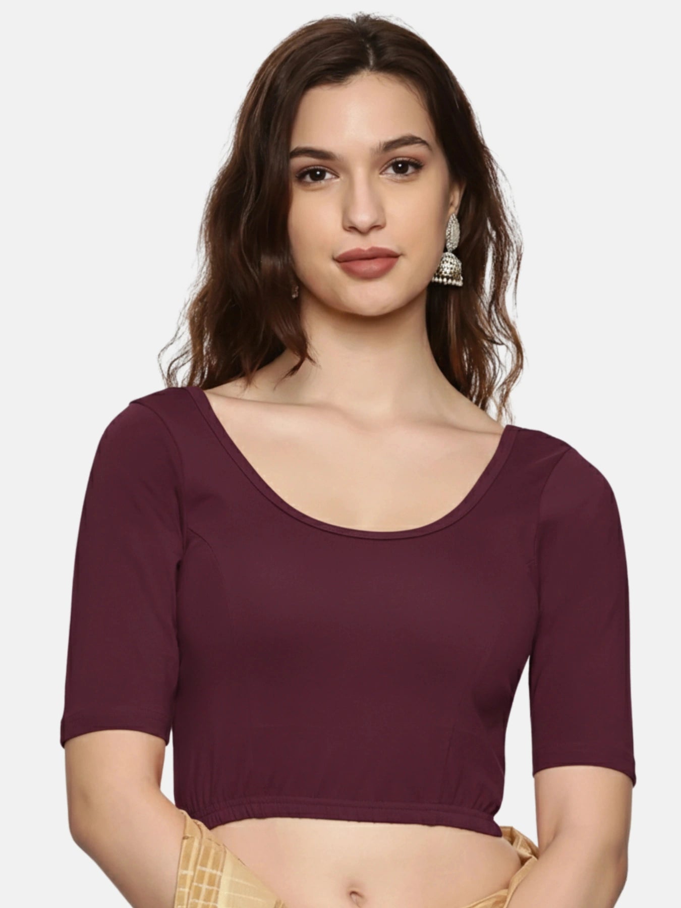DIY Embroidery Kit with Women Stretchable Half Sleeve Blouse E03 – Violet
