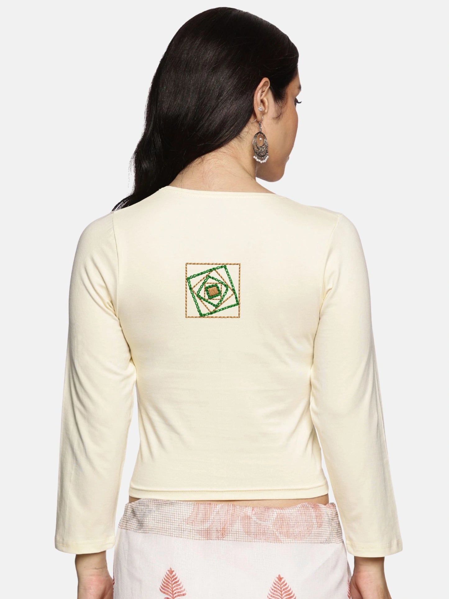 DIY Embroidery Kit with Women Stretchable Three Fourth Sleeve Blouse E05 – Cream