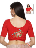 Women Back Printed Stretchable Half Sleeve Blouse U0176 Red