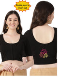 DIY Embroidery Kit with Women Front Open Stretchable Half Sleeve Blouse E06 – Black