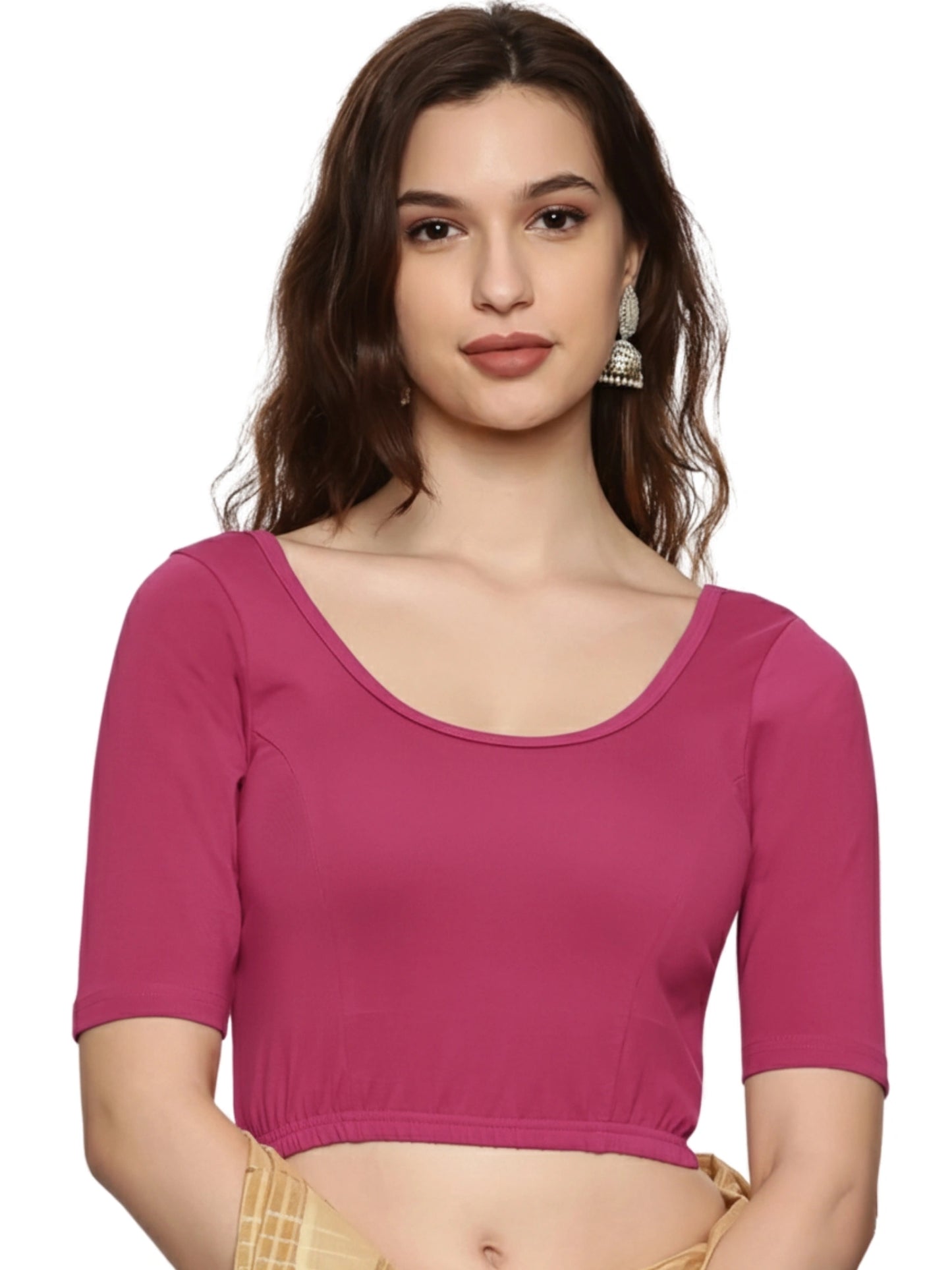 DIY Embroidery Kit with Women Stretchable Half Sleeve Blouse E02 – Rani Pink