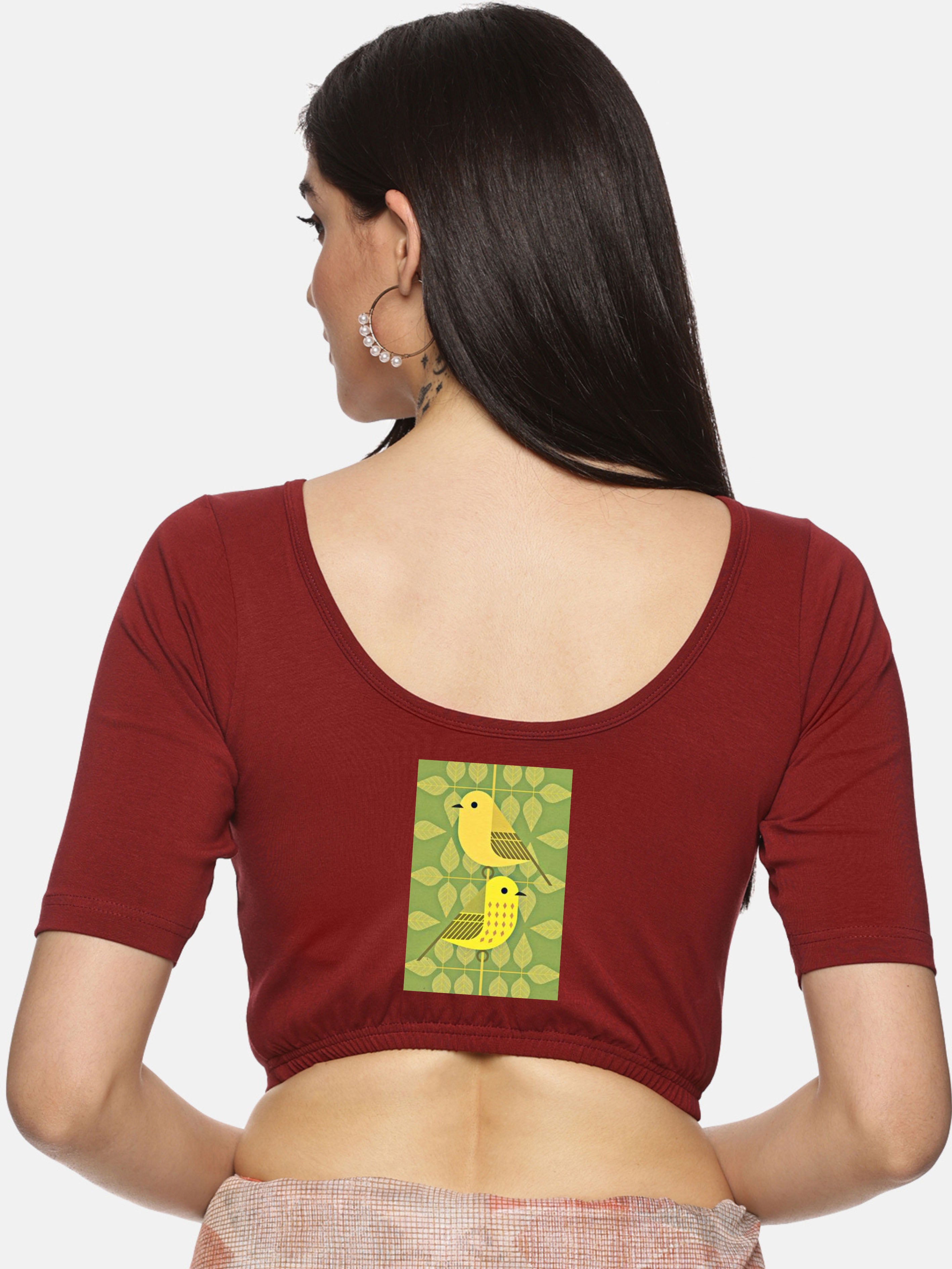 Women Back Printed Stretchable Blouse U035 - notyetbyus