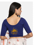 Women Back Printed Stretchable Half Sleeve Blouse U0195 Royal Blue
