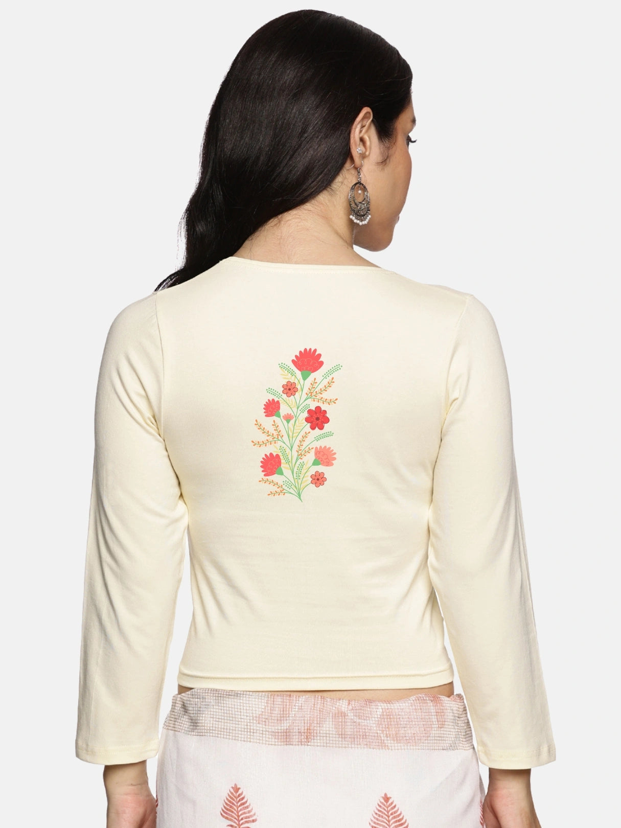 Women Three Fourth Sleeve Back Print Stretchable Blouse U0182 - notyetbyus