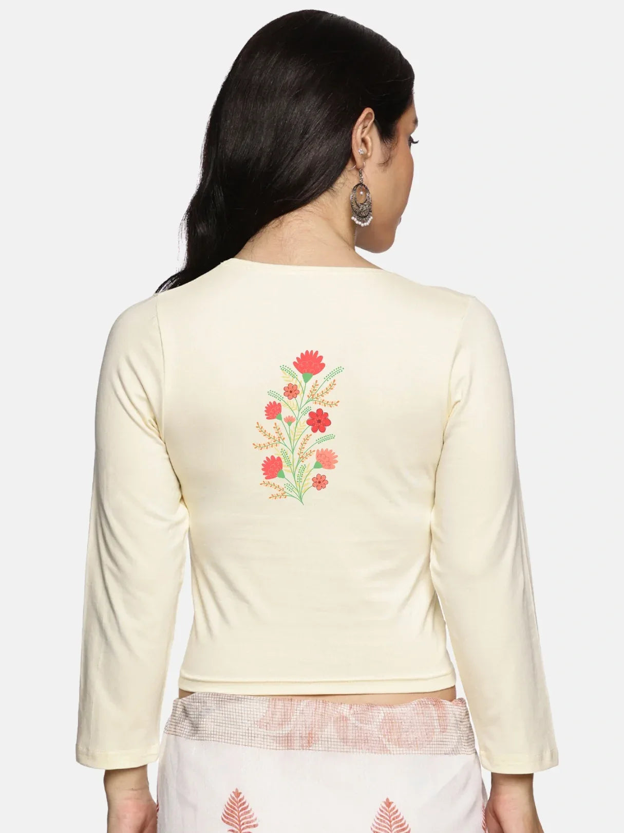 Women Three Fourth Sleeve Back Print Stretchable Blouse U0182 - notyetbyus