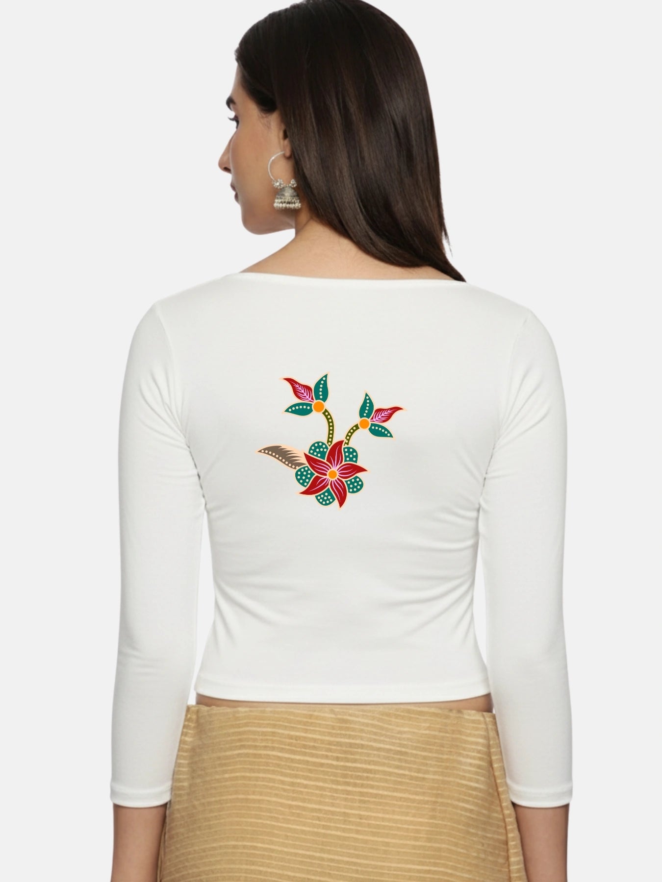 Women Three Fourth Sleeve Back Print Stretchable Blouse U0150