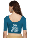 Women Back Printed Stretchable Half Sleeve Blouse U0224 Peacock