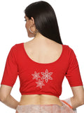 Women Back Printed Stretchable Half Sleeve Blouse U0198 Red