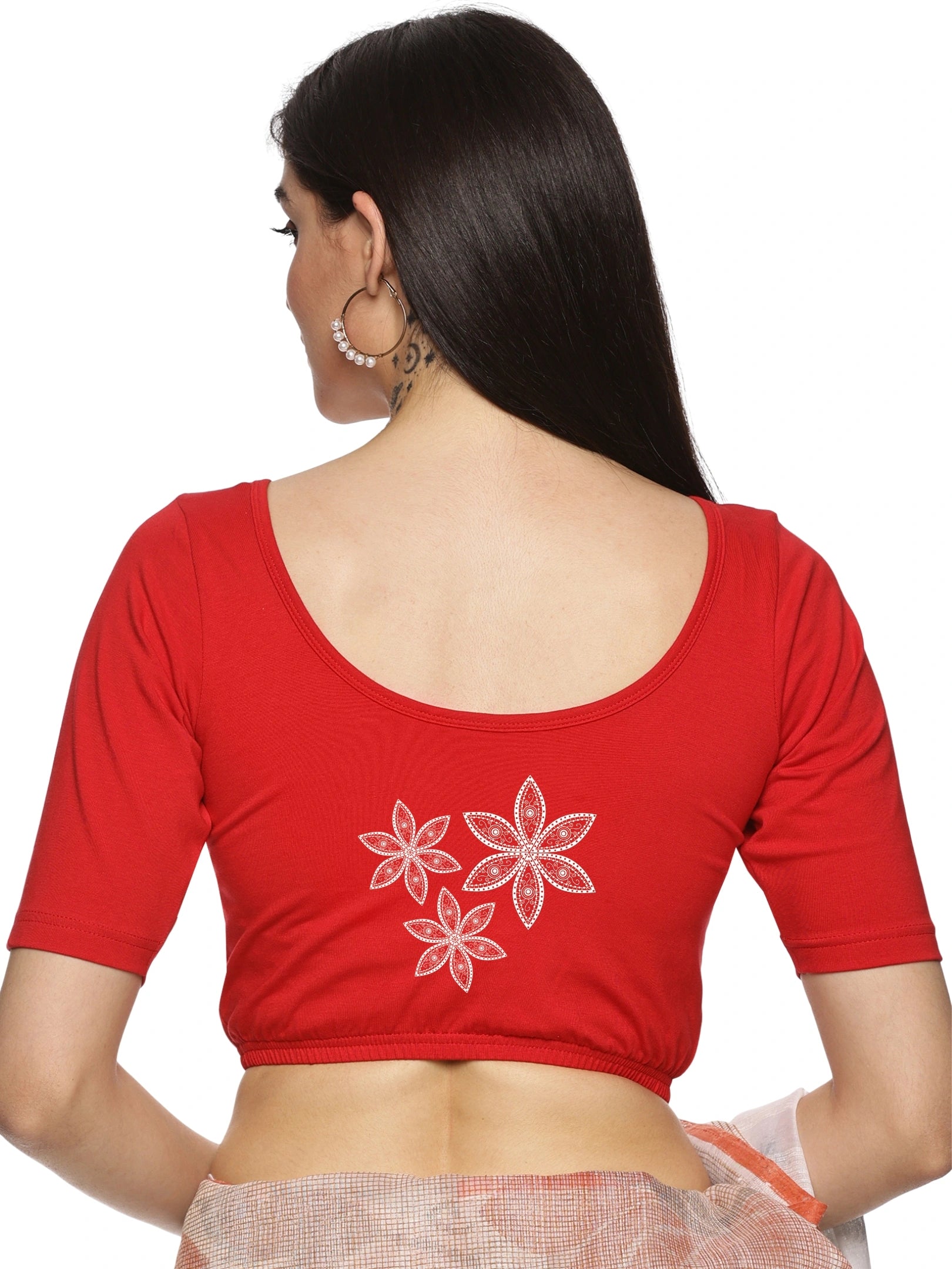 Women Back Printed Stretchable Blouse U0198