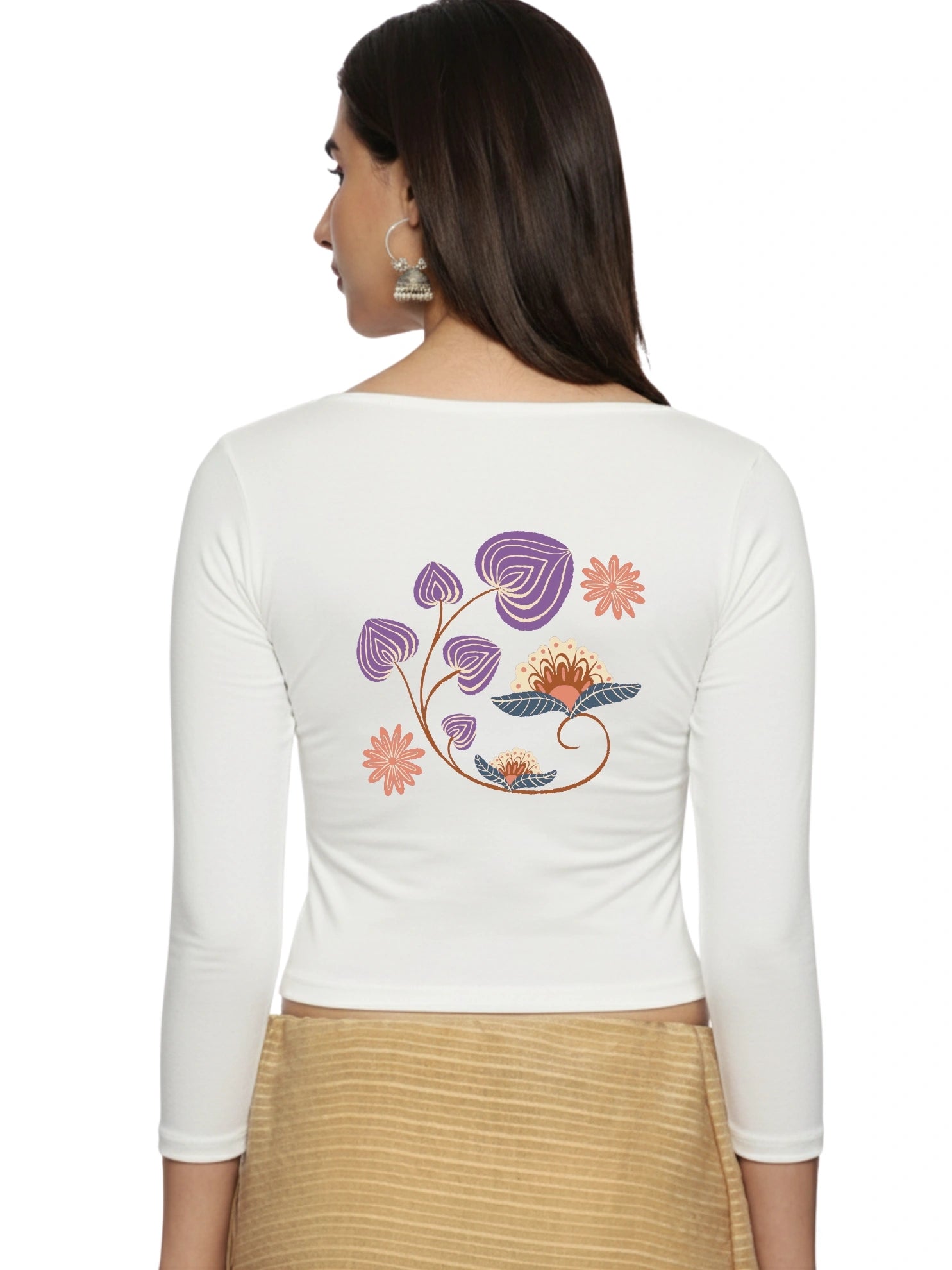 Women Three Fourth Sleeve Back Print Stretchable Blouse U0151