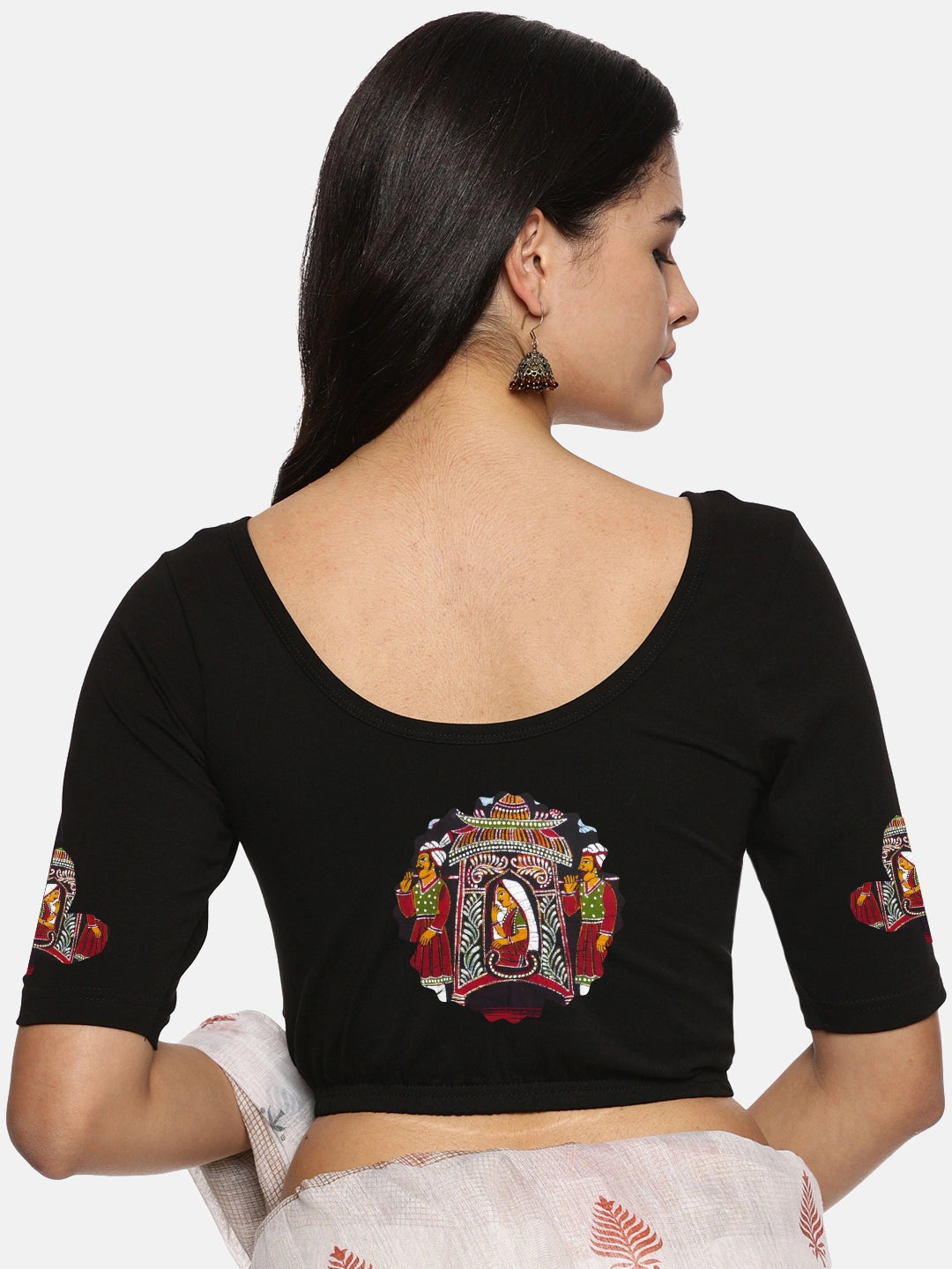 Women Back Printed Stretchable Blouse U0140A