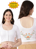 Women Front Open Back Printed Stretchable Half Sleeve Blouse U0264 White