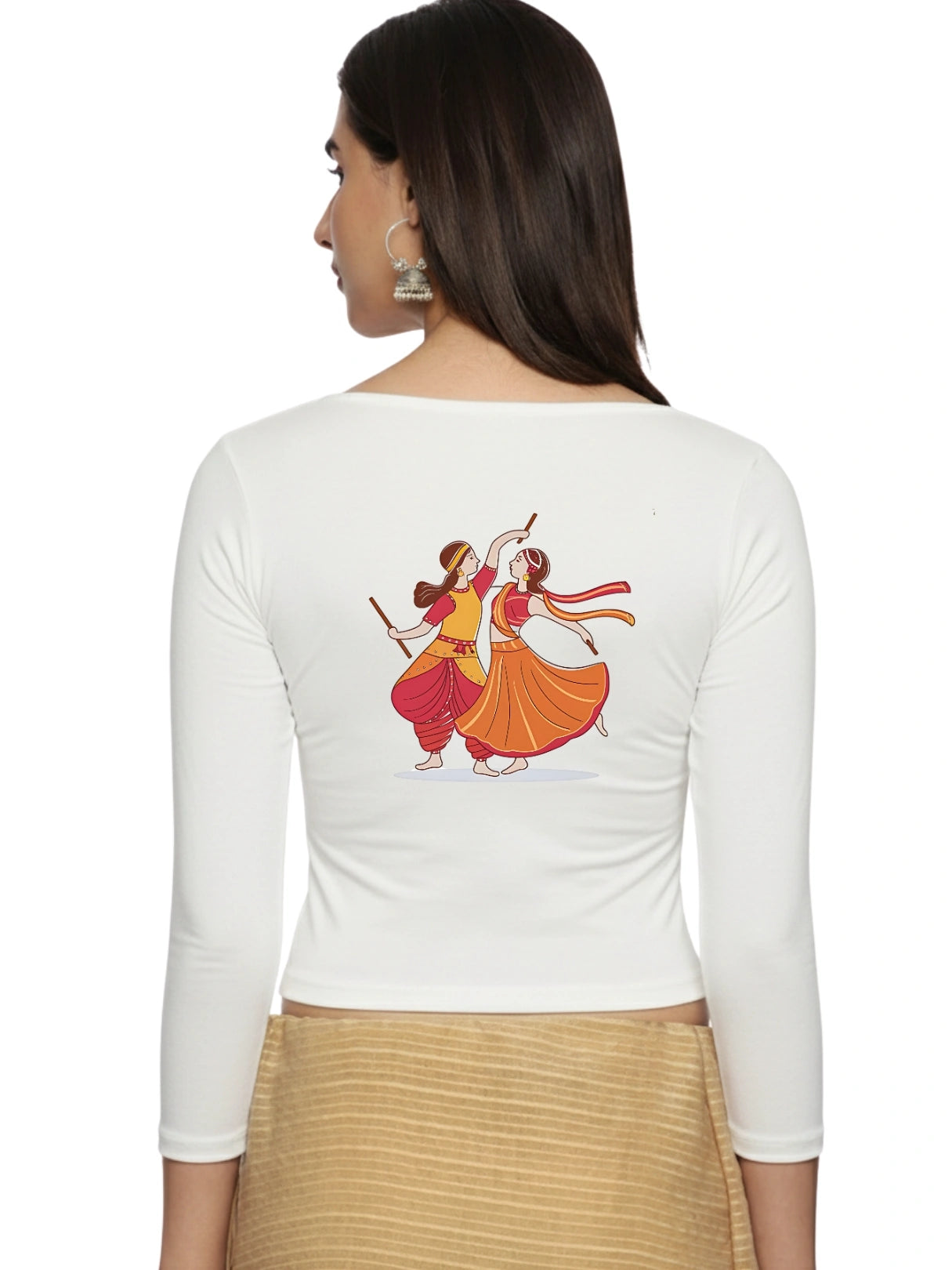 Women Three Fourth Sleeve Back Print Stretchable Blouse U0110