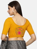 Women Back Printed Stretchable Half Sleeve Blouse U0141 Mustard