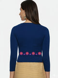 Women Three Fourth Sleeve Back Print Stretchable Blouse U0153 Royal Blue