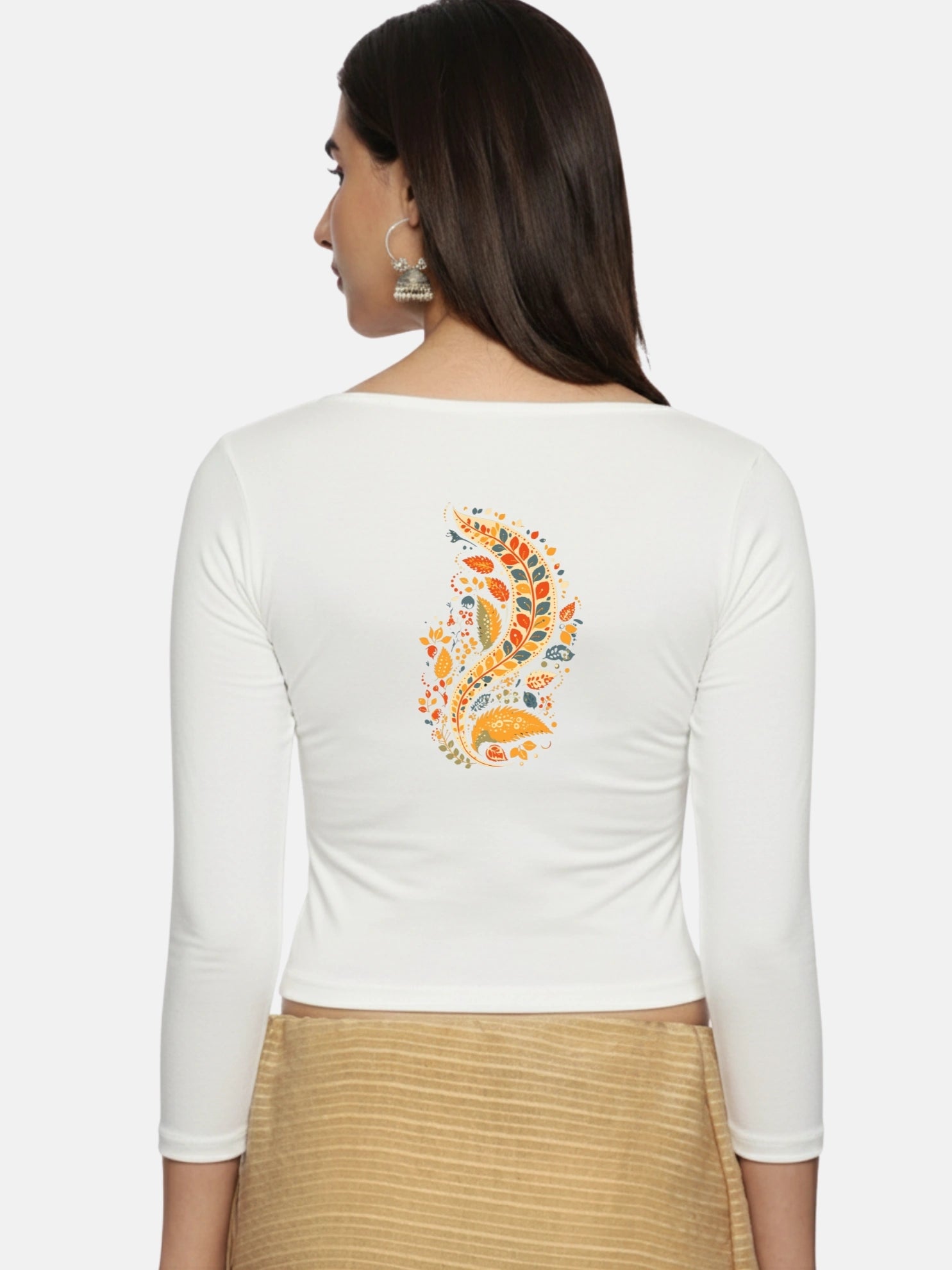 Women Three Fourth Sleeve Back Print Stretchable Blouse U0102