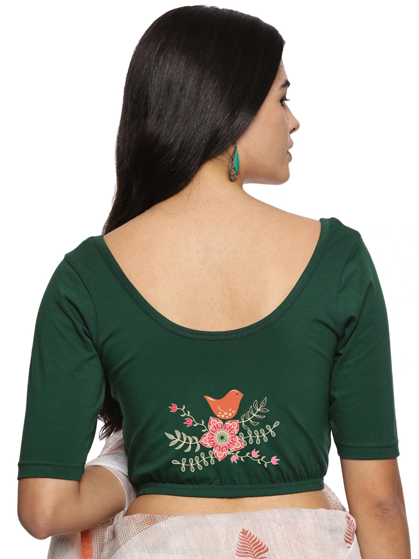 Women Back Printed Stretchable Blouse U0196