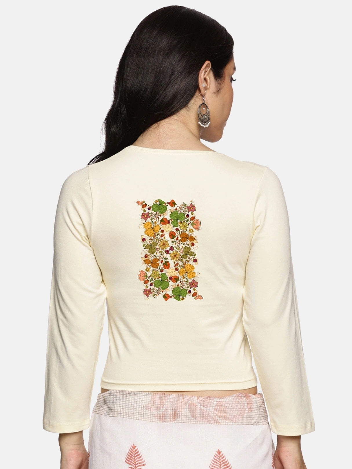 Women Three Fourth Sleeve Back Print Stretchable Blouse U0183 - notyetbyus