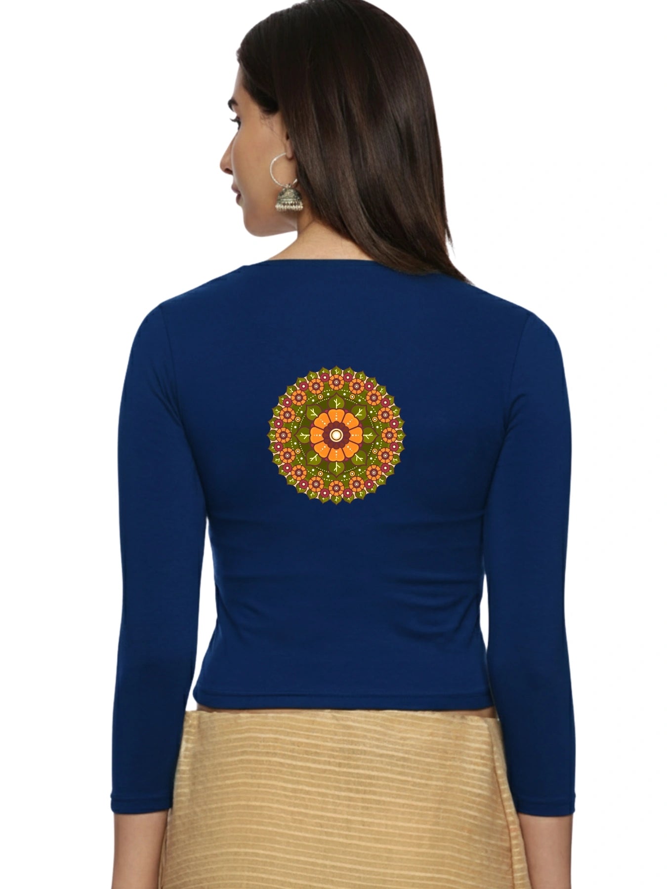 Women Three Fourth Sleeve Back Print Stretchable Blouse U0129